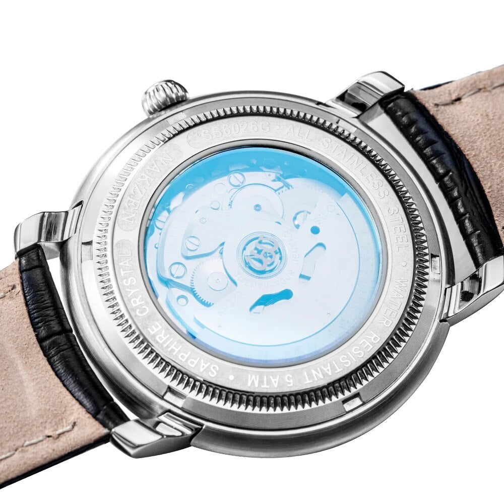 NAKZEN Men Automatic Japan NH37 Movement Mechanical Watch Men Sapphire Military Leather Sports Watches Male Clock Reloj Hombre 6026