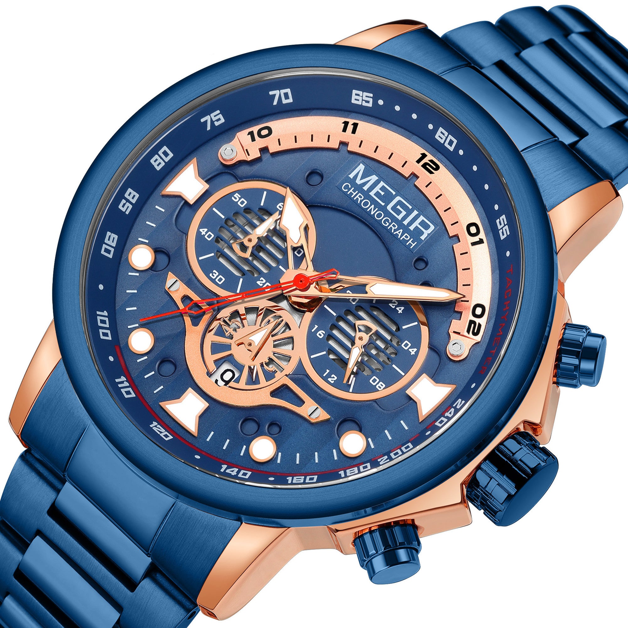 MEGIR Luxury Men Watches Stainless Steel Quartz Wristwatches Fashion Men Business Watch Clock Male Chronograph Relogio Masculino 2223