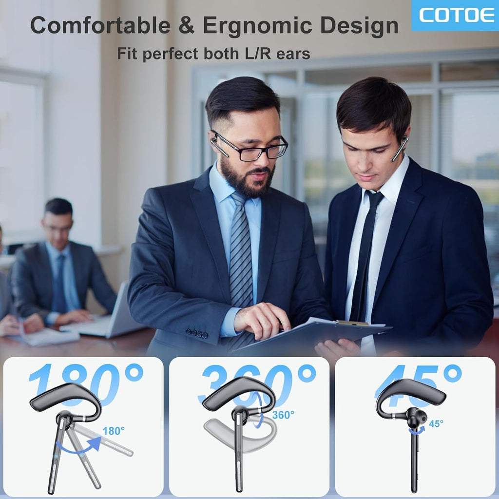 COTOE Bluetooth Headset with 72-Hour Talk Time & 500mAh Charging Case, Bluetooth V5.3 Headset with Noise Cancelling Mic – Wireless Earpiece Hands-Free Headphones for Office Trucker Driving Business