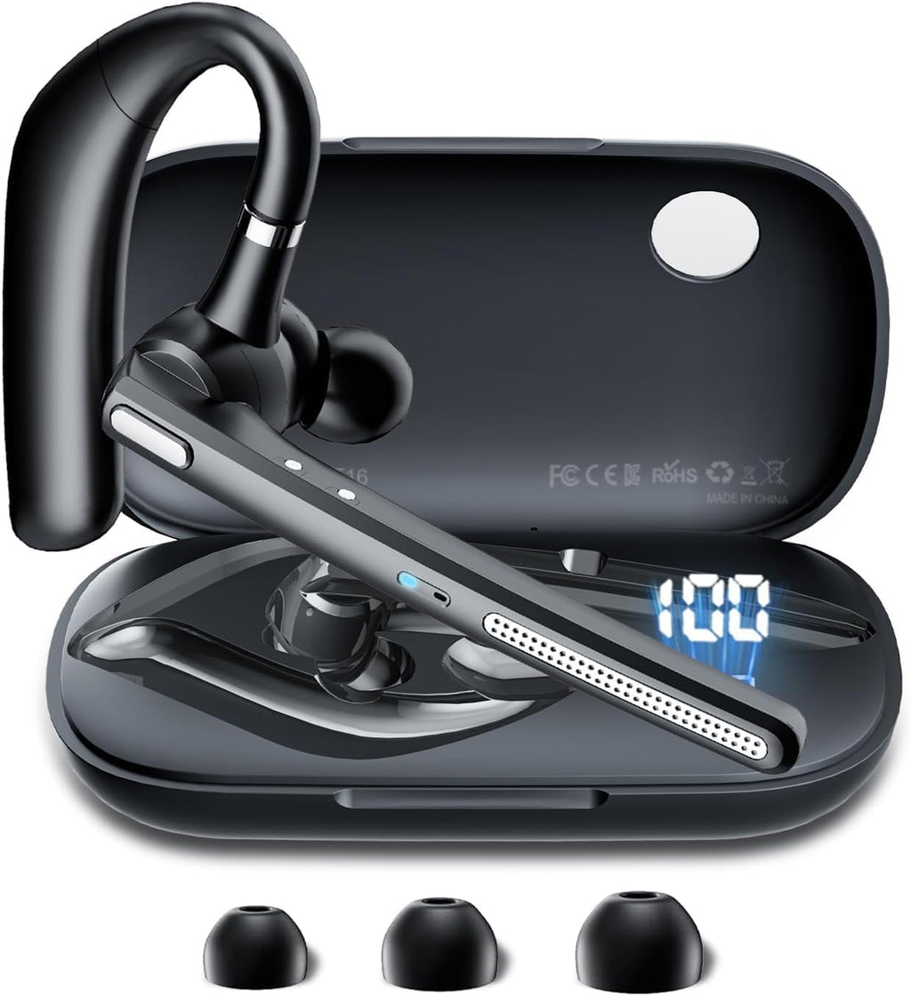 COTOE Bluetooth Headset with 72-Hour Talk Time & 500mAh Charging Case, Bluetooth V5.3 Headset with Noise Cancelling Mic – Wireless Earpiece Hands-Free Headphones for Office Trucker Driving Business