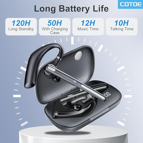 COTOE Bluetooth Headset with 72-Hour Talk Time & 500mAh Charging Case, Bluetooth V5.3 Headset with Noise Cancelling Mic – Wireless Earpiece Hands-Free Headphones for Office Trucker Driving Business