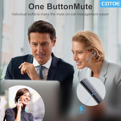 COTOE Bluetooth Headset with 72-Hour Talk Time & 500mAh Charging Case, Bluetooth V5.3 Headset with Noise Cancelling Mic – Wireless Earpiece Hands-Free Headphones for Office Trucker Driving Business
