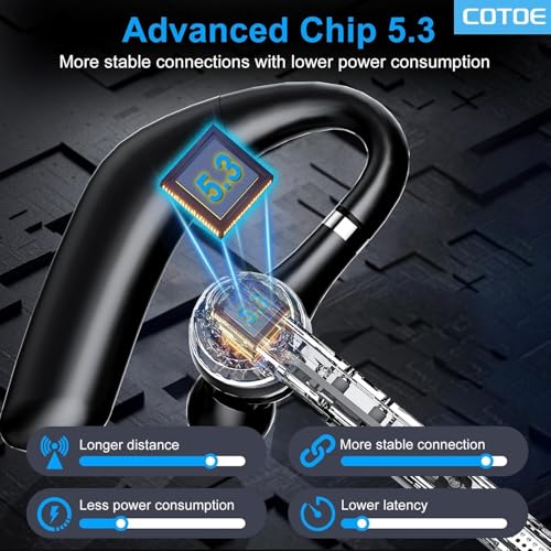 COTOE Bluetooth Headset with 72-Hour Talk Time & 500mAh Charging Case, Bluetooth V5.3 Headset with Noise Cancelling Mic – Wireless Earpiece Hands-Free Headphones for Office Trucker Driving Business