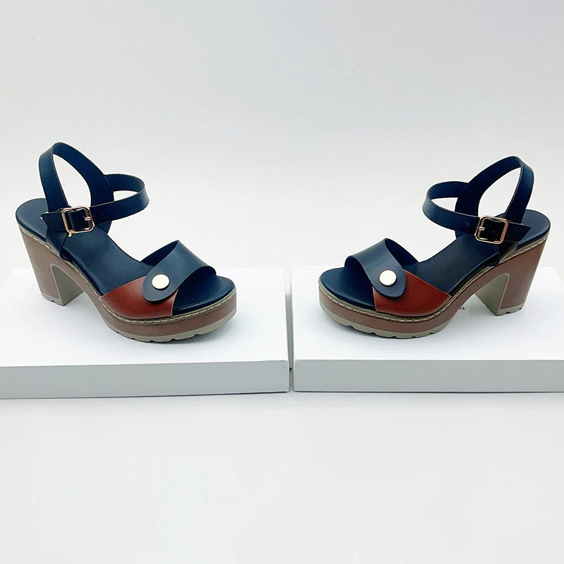 Y 37-41 New Women's Peep-toe Chunky Heel Strappy High Heel Sandals Sexy Party High Heel Sandals