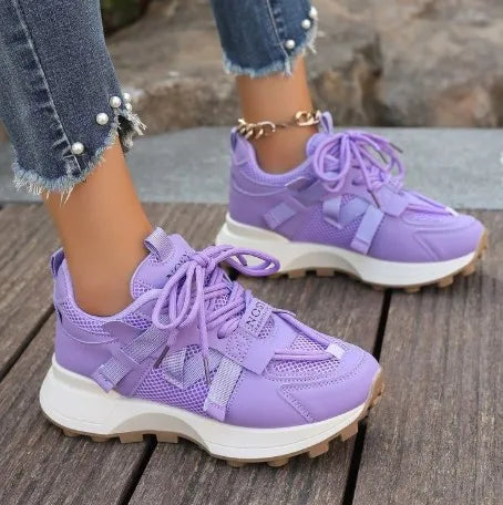 Women's Solid All-Match Soft Winter Sneaker with Lace-Up Mesh Design Breathable Fashion Trend