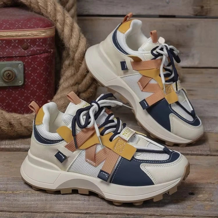 Women's Solid All-Match Soft Winter Sneaker with Lace-Up Mesh Design Breathable Fashion Trend