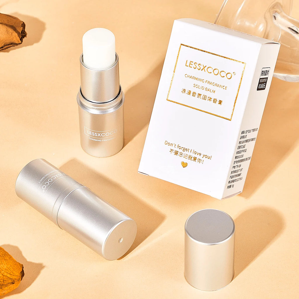 Wholesale Private Label LESSXCOCO 4 Scents Long Lasting Portable Solid Perfume Balm Stick Silver Body Fragrance for Men Women