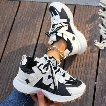 Women's Solid All-Match Soft Winter Sneaker with Lace-Up Mesh Design Breathable Fashion Trend