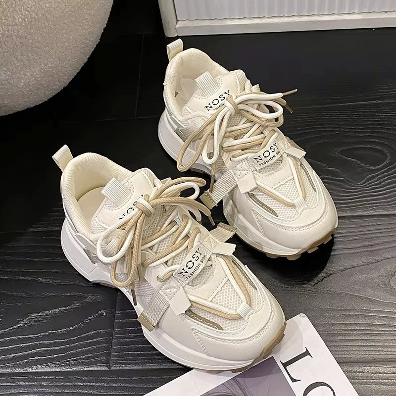 Women's Solid All-Match Soft Winter Sneaker with Lace-Up Mesh Design Breathable Fashion Trend