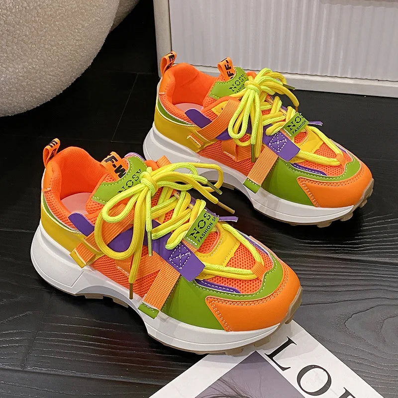 Women's Solid All-Match Soft Winter Sneaker with Lace-Up Mesh Design Breathable Fashion Trend