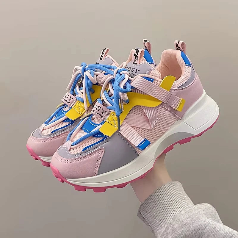 Women's Solid All-Match Soft Winter Sneaker with Lace-Up Mesh Design Breathable Fashion Trend