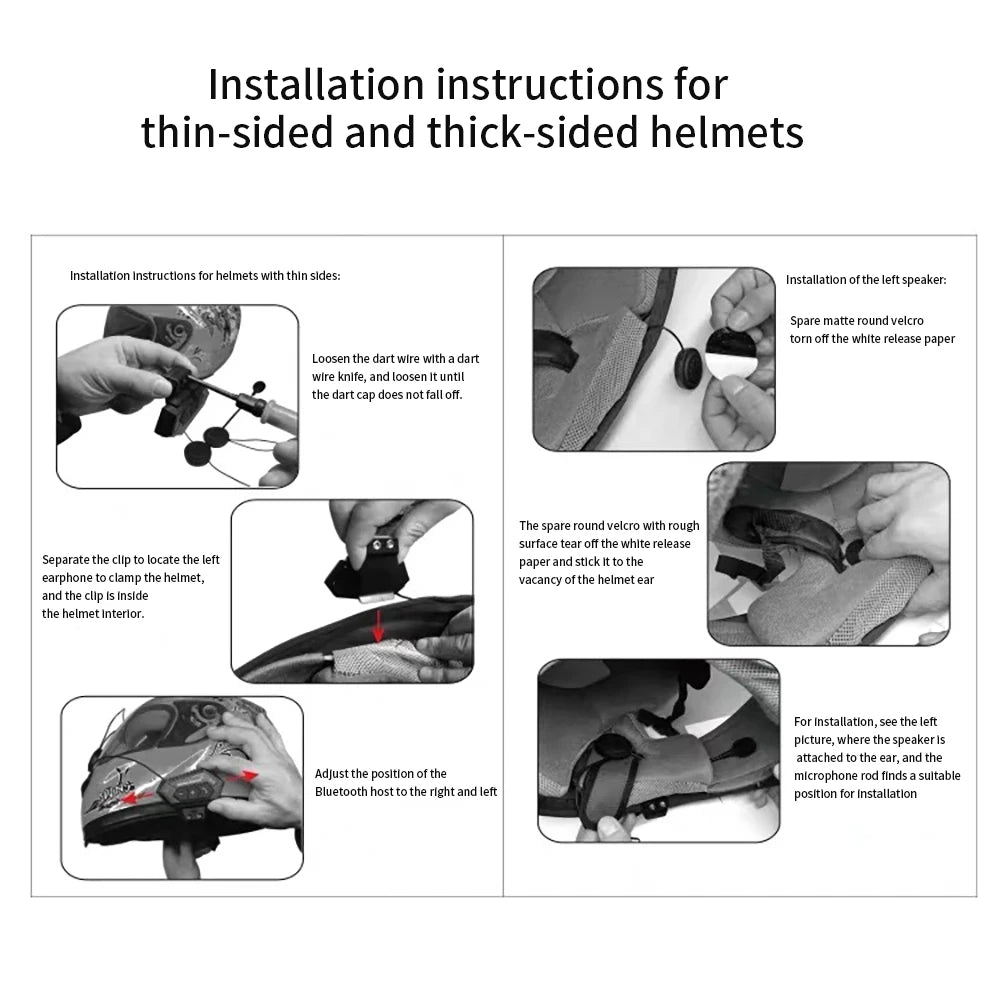 BT12 Motorcycle Helmet Headset Stereo Bluetooth Earphone Wireless Handsfree Mic Headphones Music Player For Motorbike Rider