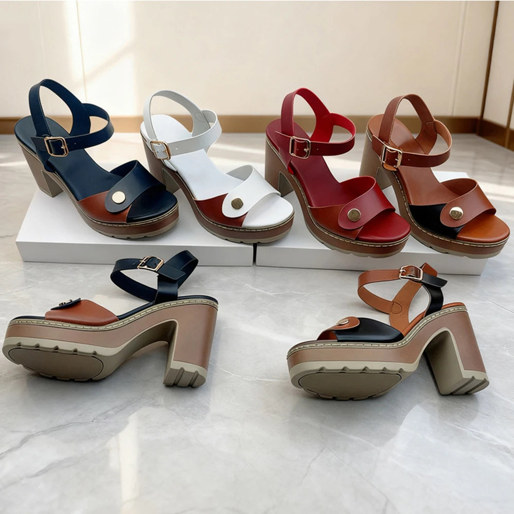 Y 37-41 New Women's Peep-toe Chunky Heel Strappy High Heel Sandals Sexy Party High Heel Sandals