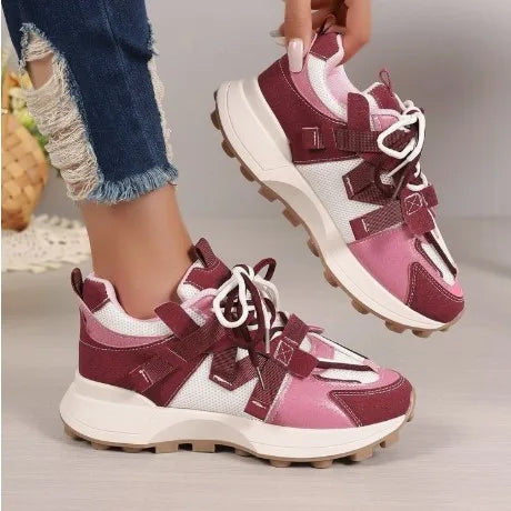 Women's Solid All-Match Soft Winter Sneaker with Lace-Up Mesh Design Breathable Fashion Trend