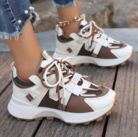 Women's Solid All-Match Soft Winter Sneaker with Lace-Up Mesh Design Breathable Fashion Trend
