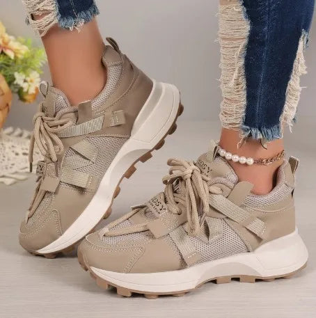 Women's Solid All-Match Soft Winter Sneaker with Lace-Up Mesh Design Breathable Fashion Trend