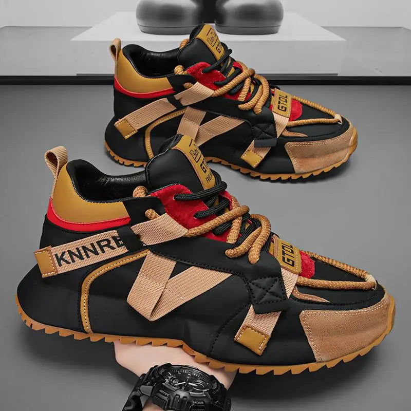 New Men's Bag Bottom Daddy Shoes, Personality Leather, Thick Sole Increase, Light Breathable, Sports Walking Shoes
