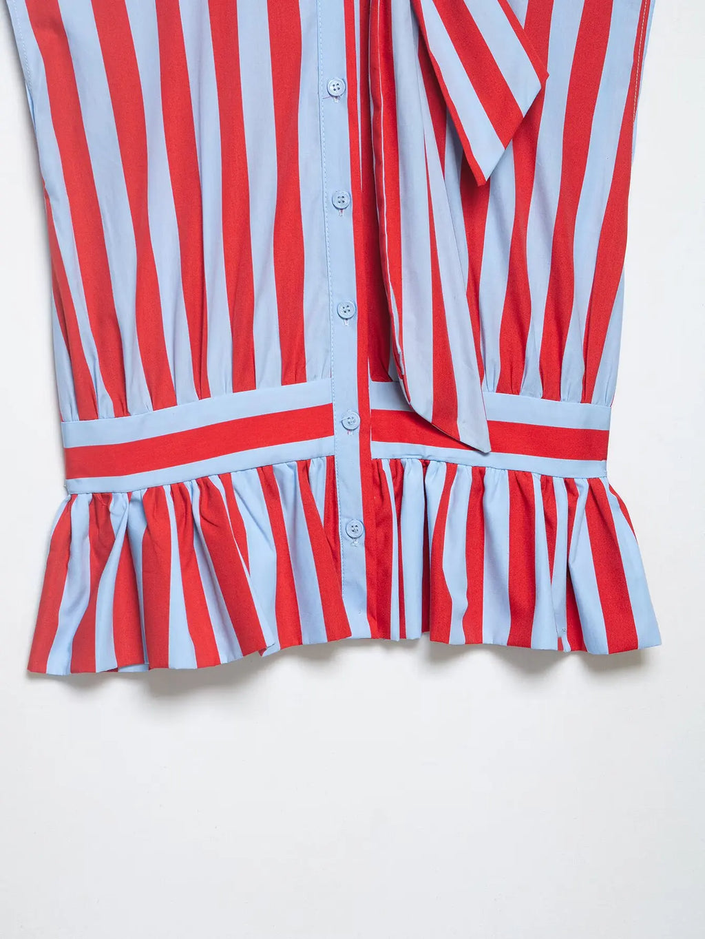Women's Striped Shirt with Bow New 2026 Spring Fashion Button Sleeveless Pleated Neck Women Tops Simple Lady Shirts & Blouses
