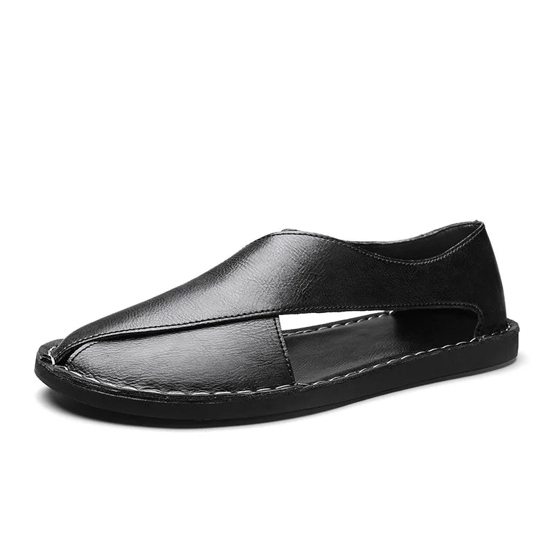Sandals Men Summer Genuine Leather Mens Shoes Youth Beach Shoes Lightweight Breathable Slippers Men's Sandal Low Top Mens Shoes