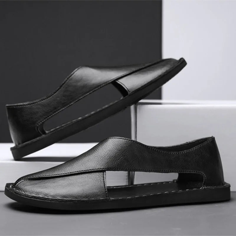 Sandals Men Summer Genuine Leather Mens Shoes Youth Beach Shoes Lightweight Breathable Slippers Men's Sandal Low Top Mens Shoes