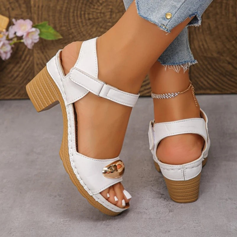 2025 Summer Women Sandals Low Heels Basic Genuine Leather Office Plus Size 35-42 Ladies Casual Outdoor Concise Woman Shoes