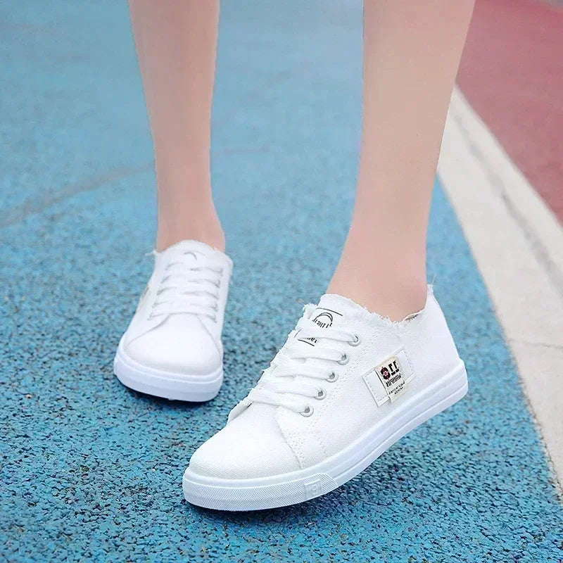 Spring New Style Comfortable Casual Flat White Shoes Canvas Low-top Cross-strap Lightweight Sports Shoes for Women