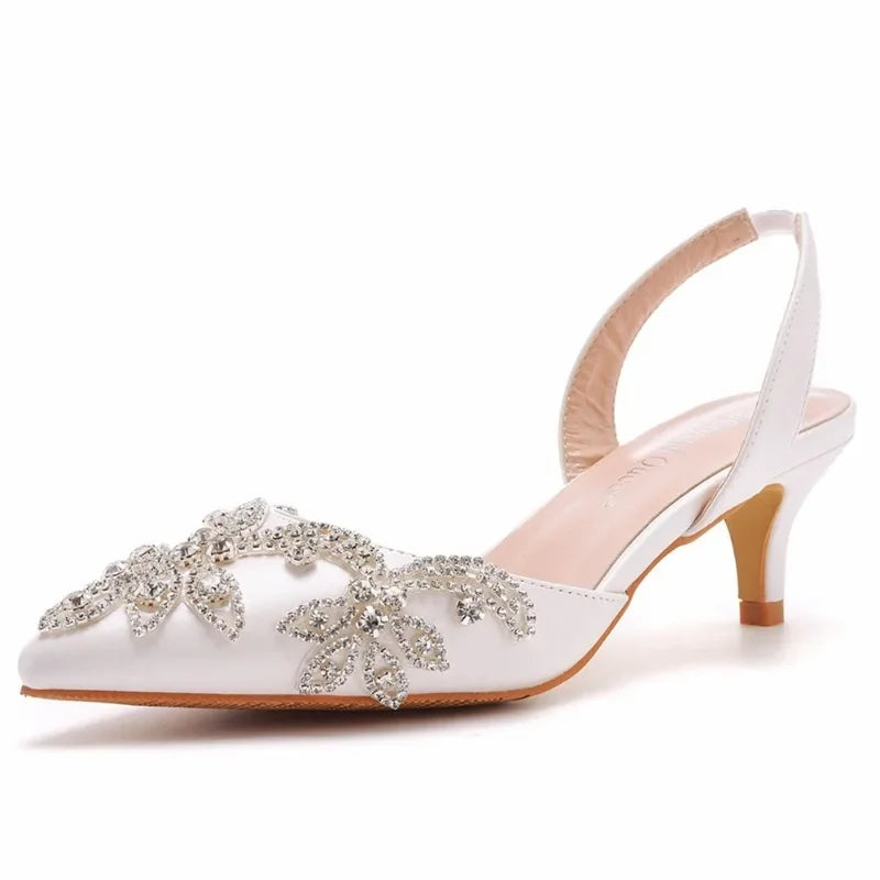 XIHAHA Woman High Heels Pointed Artificial Diamond Metal Buckle Party Women's Shoes Pu Leather Girls Banquet Dance Shoes Sandals