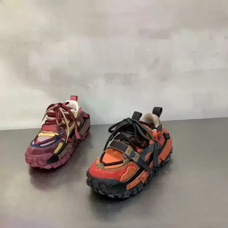 Platform Sneaker Men Designer Tire Bottom Running Shoes Fashion Casual Microfiber Leather Fabric Increased Internal Chunky Shoes