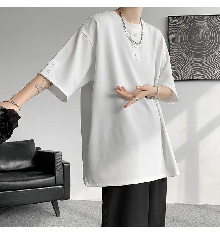 T shirt Men Summer Buttons Decor Hip Hop Streetwear Fashion T-Shirts Oversized Top Tees Mens Casual O-Neck Half Sleeve T Shirt