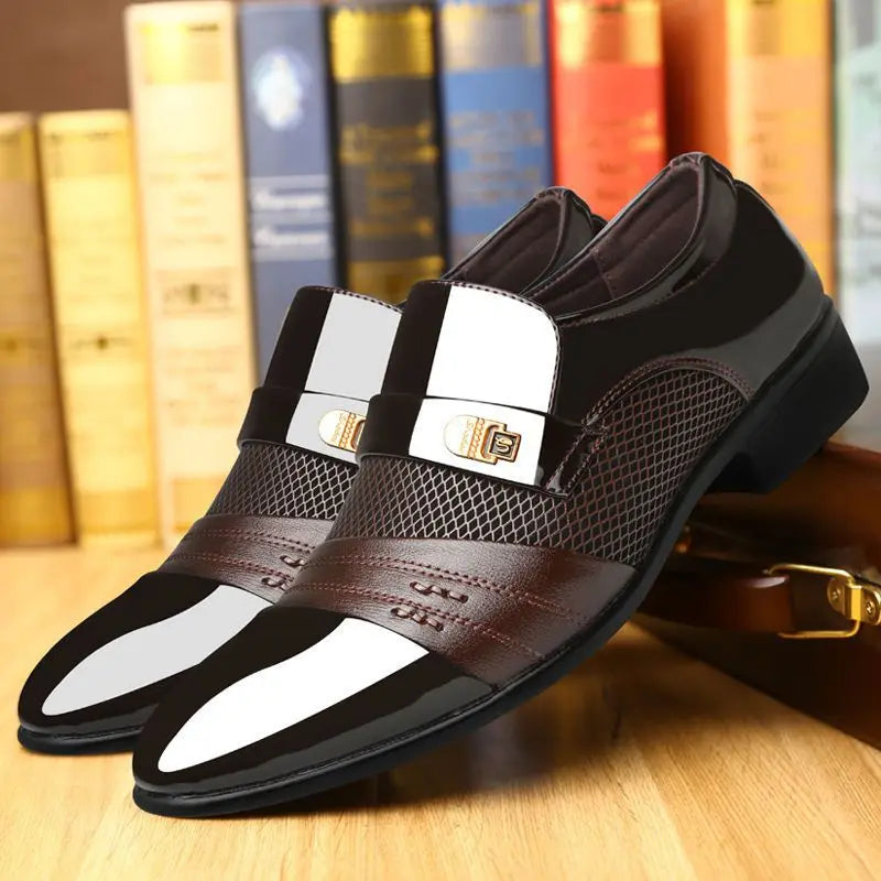 Men's Business Formal Leather Shoes Spring Autumn round Toe Slip-On Casual Fashionable Large Size Comfortable Breathable