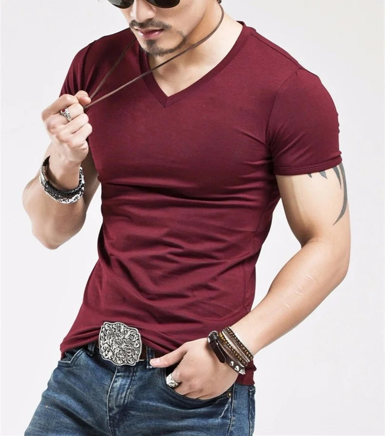 2026 Brand New Men T Shirt Men T-shirts V Neck Man T-shirt for Male Fitness Tshirts Men T Shirts Tops Tees Clothing