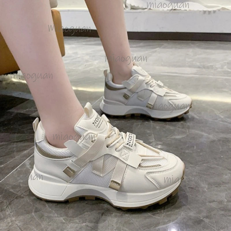 New Women colorful Sneakers Mesh Breathable Platform Shoes Casual Lace Up Outdoor Running Sport Footwear Versatile Outdoor Shoes