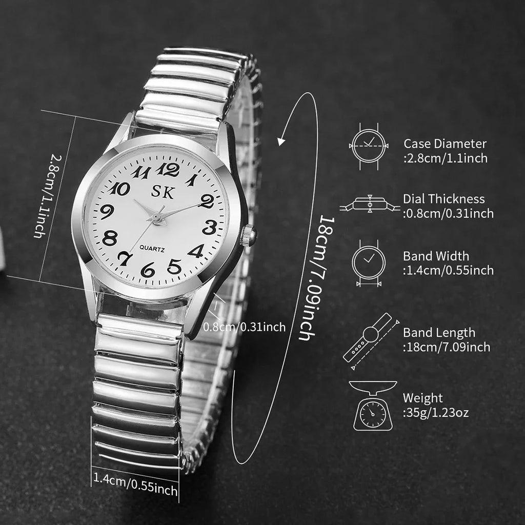 Middle aged and elderly watches, men's large digital dial, women's watch, steel strip spring, elastic band, elderly watch