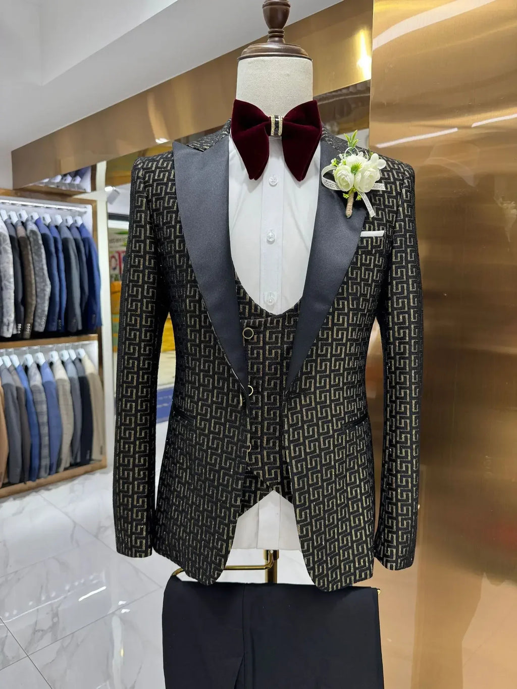 Plaid Prom Suits For Men Slim Fit 3 Pcs Peak Lapel Wedding Groom Tuxedo Formal African Prom Jacket With Pants Vest 2025