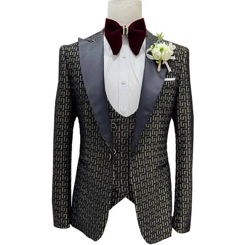 Plaid Prom Suits For Men Slim Fit 3 Pcs Peak Lapel Wedding Groom Tuxedo Formal African Prom Jacket With Pants Vest 2025