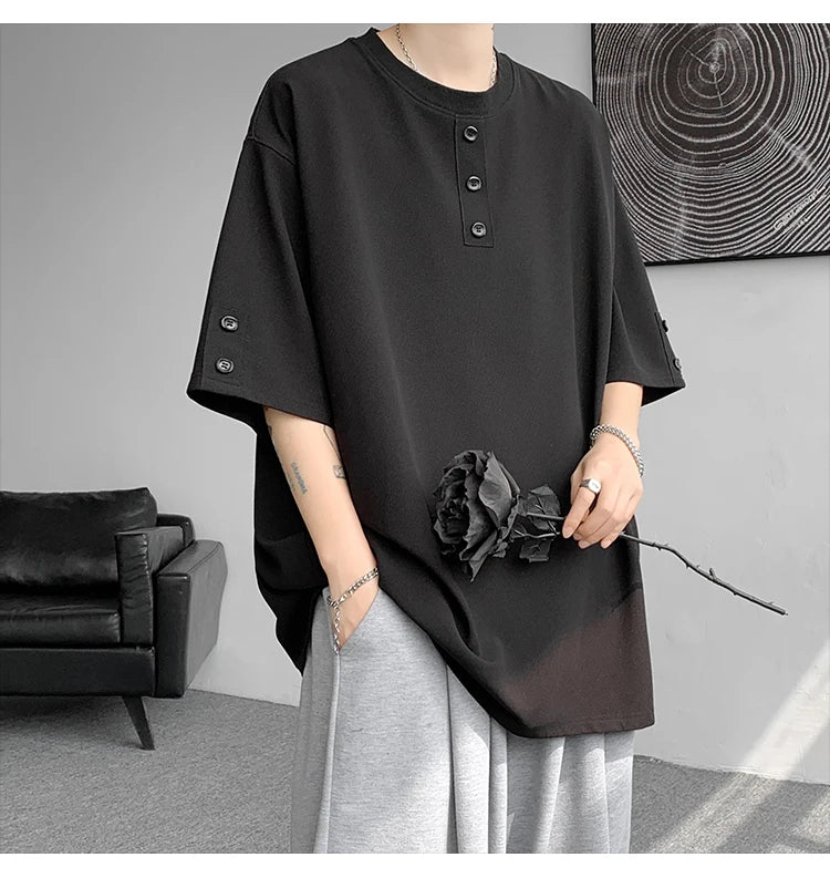 T shirt Men Summer Buttons Decor Hip Hop Streetwear Fashion T-Shirts Oversized Top Tees Mens Casual O-Neck Half Sleeve T Shirt