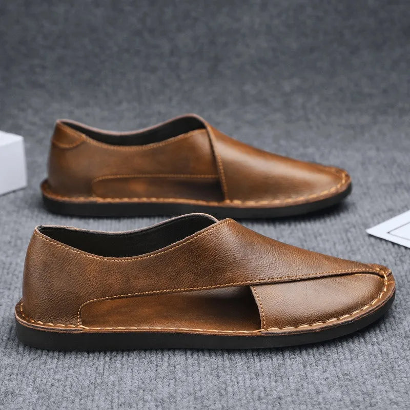 Sandals Men Summer Genuine Leather Mens Shoes Youth Beach Shoes Lightweight Breathable Slippers Men's Sandal Low Top Mens Shoes