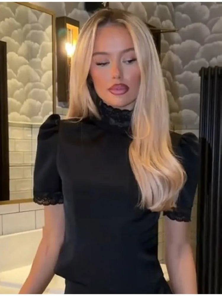 Modern Sophisticated Top Shorts Set Satin Edgy Luxe Feminine Lace Women's Outfit Chic Female Evening Date Wear