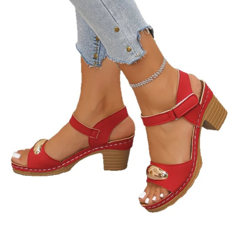 2025 Summer Women Sandals Low Heels Basic Genuine Leather Office Plus Size 35-42 Ladies Casual Outdoor Concise Woman Shoes
