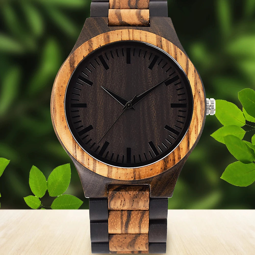 Wooden Watches for Men, Great Japanese Quartz Analog, Stylish Exotic Watch with Adjustable Stainless Steel Clasp, Buckle, Made f