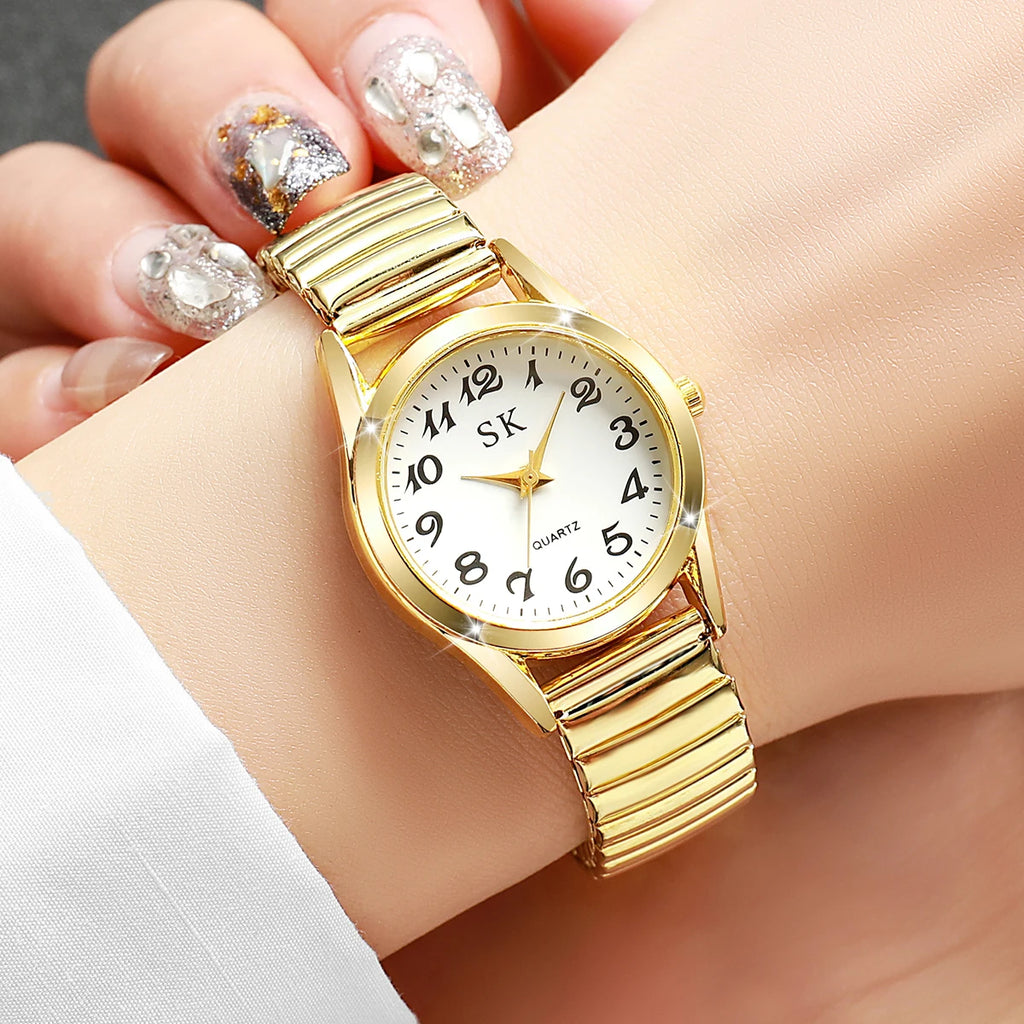Middle aged and elderly watches, men's large digital dial, women's watch, steel strip spring, elastic band, elderly watch