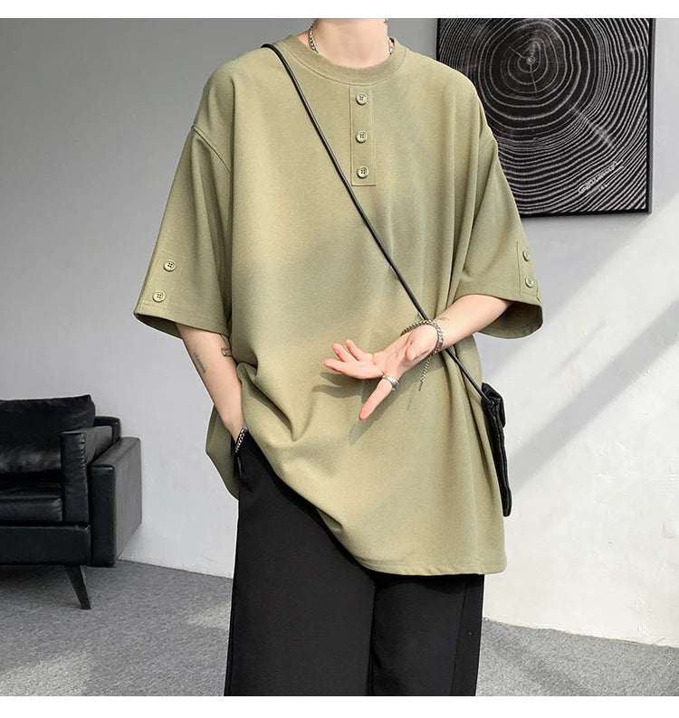 T shirt Men Summer Buttons Decor Hip Hop Streetwear Fashion T-Shirts Oversized Top Tees Mens Casual O-Neck Half Sleeve T Shirt