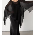 Women Summer Solid Off Shoulder Chiffon Sheer Poncho Tops Y2k Aesthetic Vintage Smocked Beach Vacation Going Out Pullovers Tops