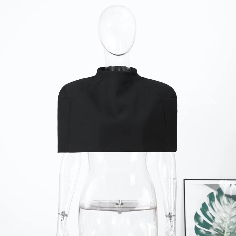 Elegant Cropped Shawl Tops Women's Short Sleeves Stand Collar Coat With Shoulder Pad 2026 New Ladies Spring Summer Solid Outwear