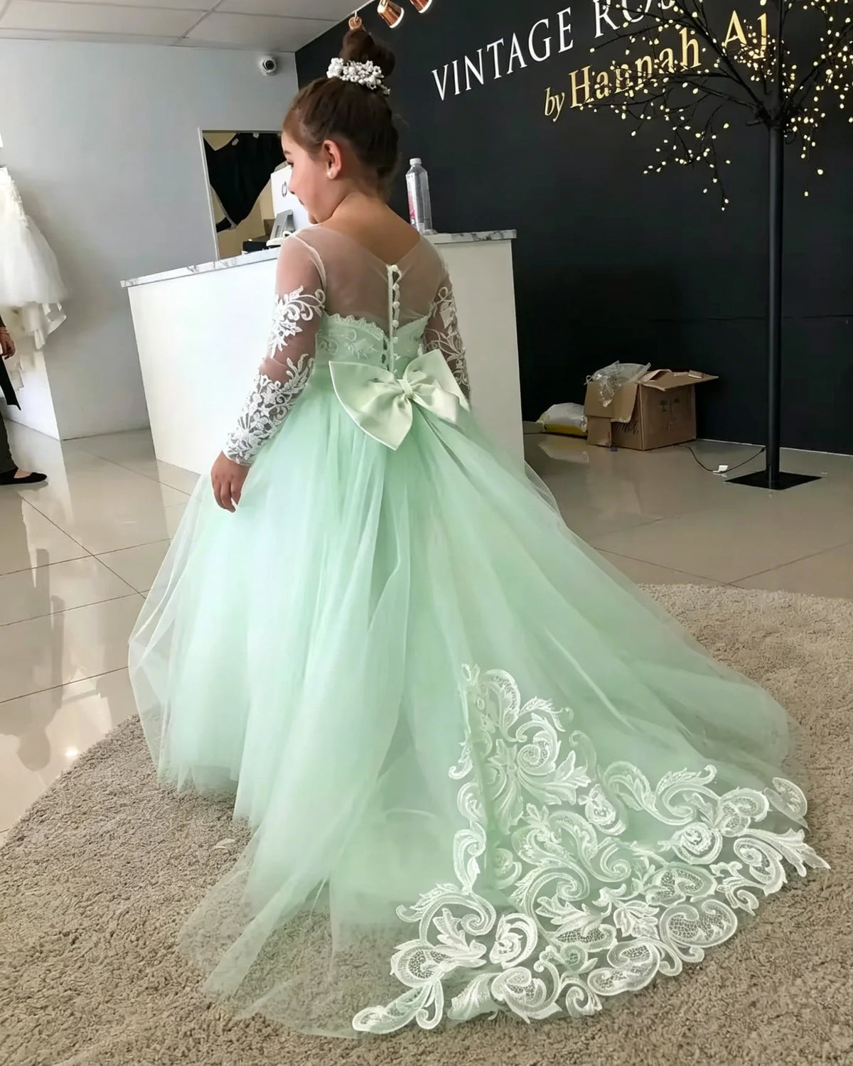 1-13 Years Lace Tulle Flower Girl Dress Up Buttons Bows Children's First Communion Ball Gown Wedding Party Bridesmaid Dress Kids