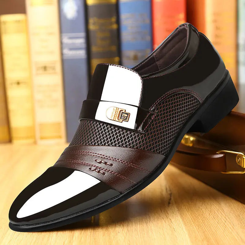 Men's Business Formal Leather Shoes Spring Autumn round Toe Slip-On Casual Fashionable Large Size Comfortable Breathable