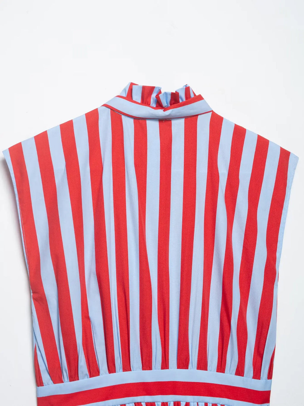 Women's Striped Shirt with Bow New 2026 Spring Fashion Button Sleeveless Pleated Neck Women Tops Simple Lady Shirts & Blouses