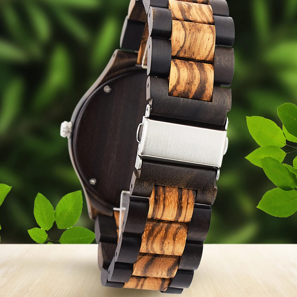 Wooden Watches for Men, Great Japanese Quartz Analog, Stylish Exotic Watch with Adjustable Stainless Steel Clasp, Buckle, Made f