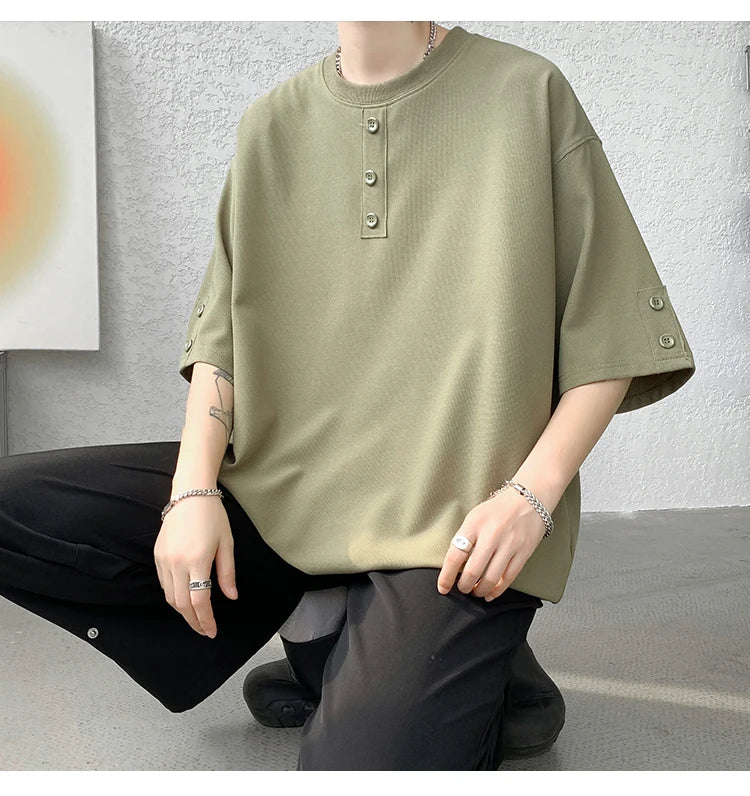 T shirt Men Summer Buttons Decor Hip Hop Streetwear Fashion T-Shirts Oversized Top Tees Mens Casual O-Neck Half Sleeve T Shirt