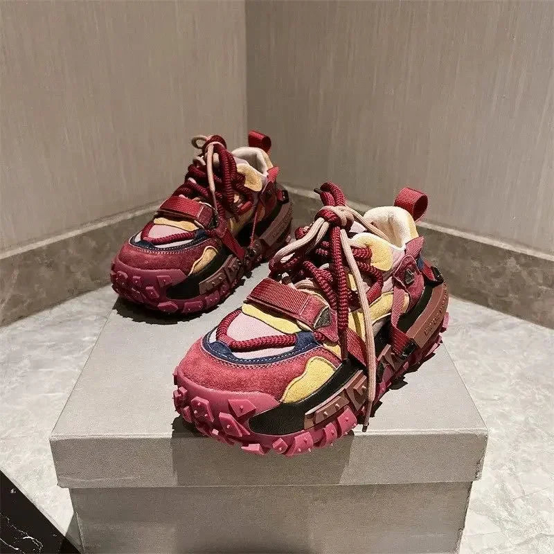 Platform Sneaker Men Designer Tire Bottom Running Shoes Fashion Casual Microfiber Leather Fabric Increased Internal Chunky Shoes